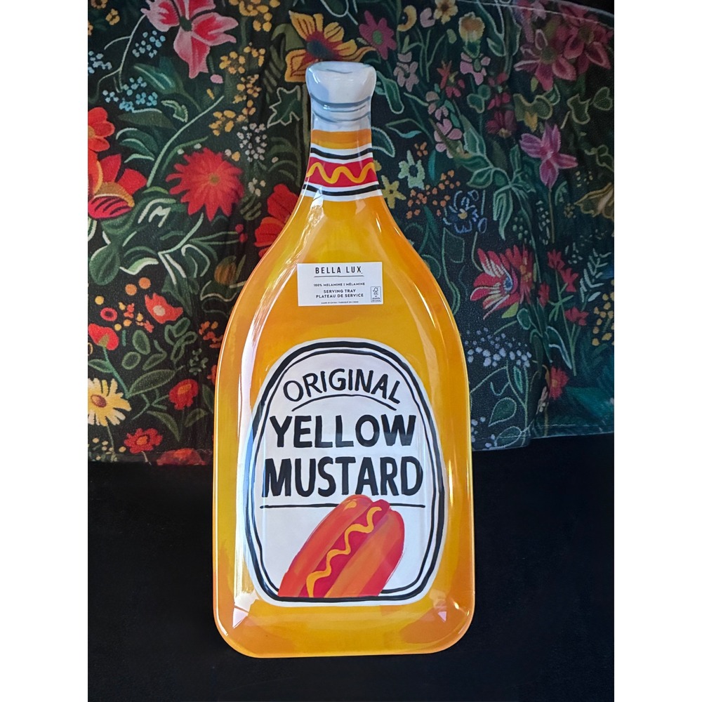 Bella Lux Yellow Mustard Melamine Serving Tray NWT | Hot Dog BBQ Picnic Decor
